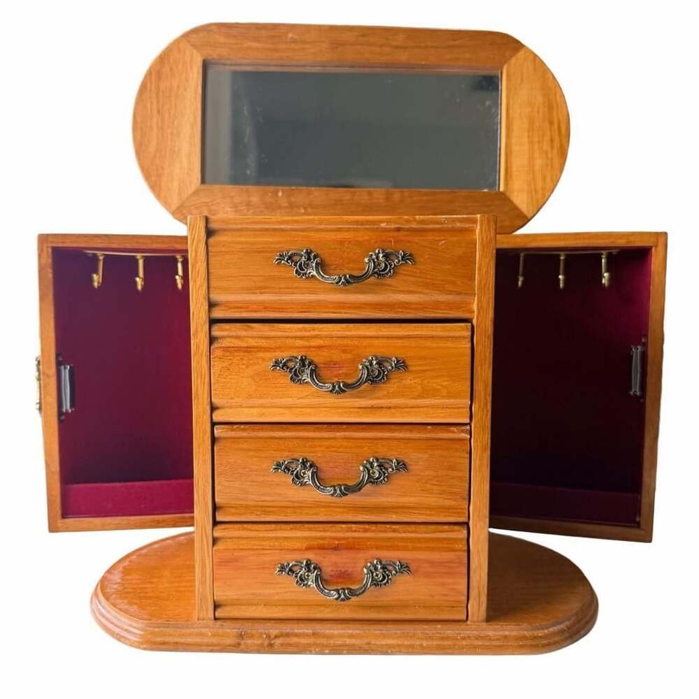 Mele Wooden Jewelry Box Armoire with Mirror and 4 Drawers
